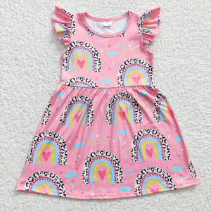 GSD0248 kids clothes girls pink rainbow summer dress flower girl dresses