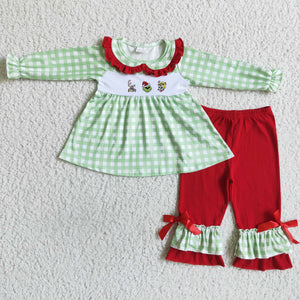 GLP0033 girl winter christmas green red long sleeve set