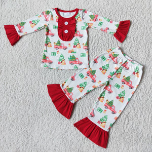 6 B3-38 girl tree truck red long sleeve christmas pajamas-promotion 2023.11.25