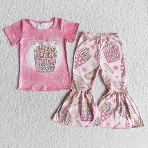 E12-18 girl clothing pink chips valentines day short sleeve set