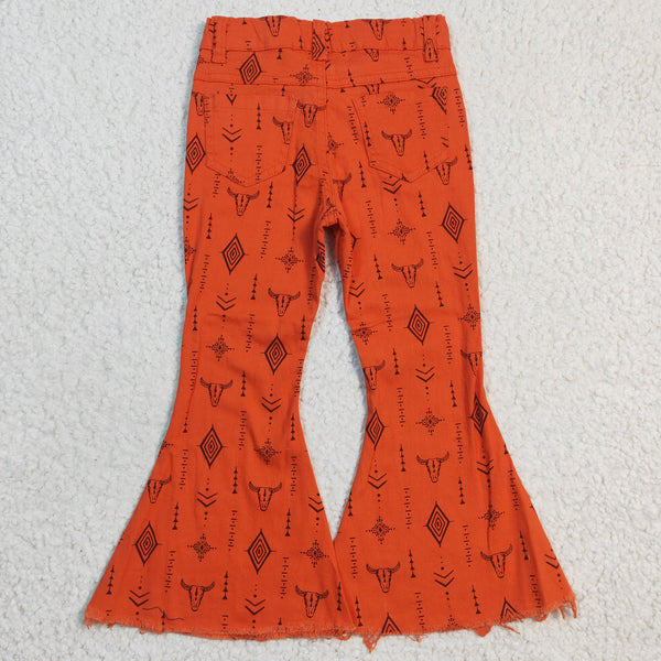 P0045 kids clothes girls orange cow bell bottom jeans flare pant