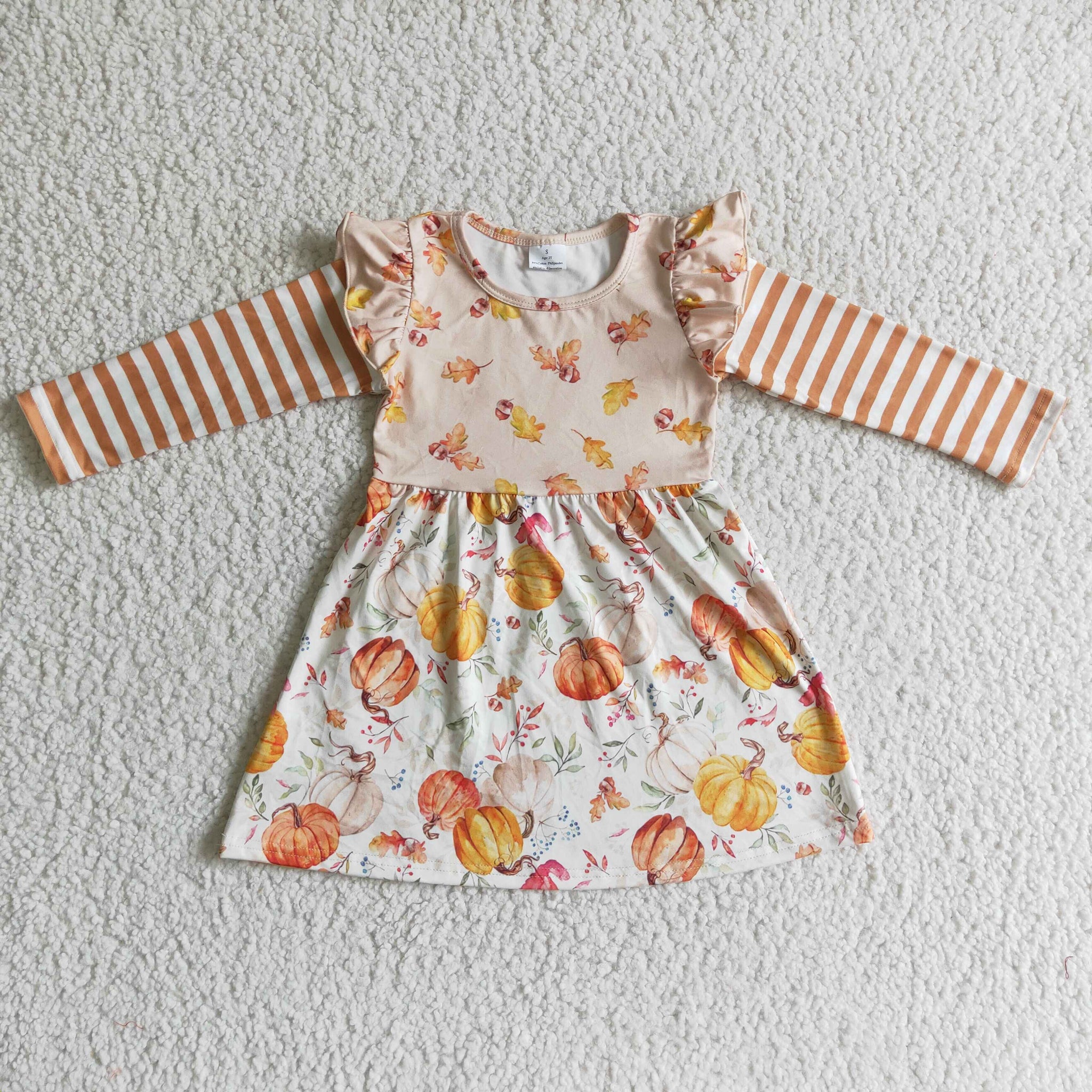 GLD0085 baby girl clothes pumpkin halloween clothes dress