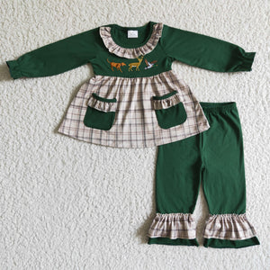 GLP0162 toddler girl clothes winter outfits embroidery green set