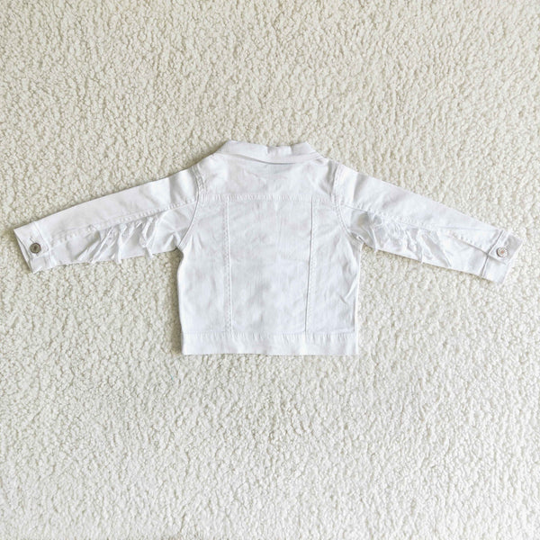 kids clothes girl spring tassel denim white jacket coat