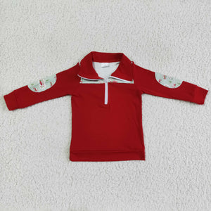 BT0047 kids clothes boys shirts red christmas zipper top