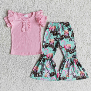 B2-11 girl clothes pink hat fall spring short sleeve set-promotion