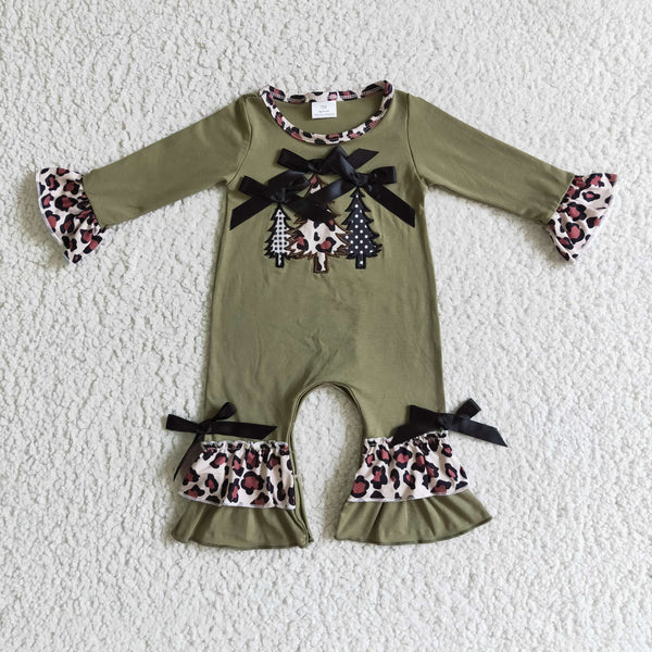 LR0166 baby girl clothes embroidery tree winter romper