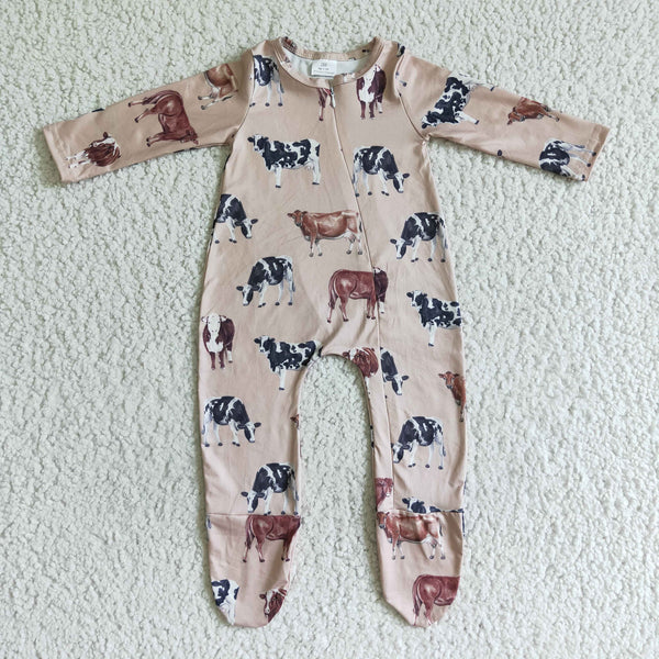 LR0073 newborn baby clothes cow zipper romper