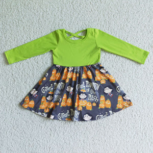 GLD0079 halloween toddler kids clothes girls pumpkin dress
