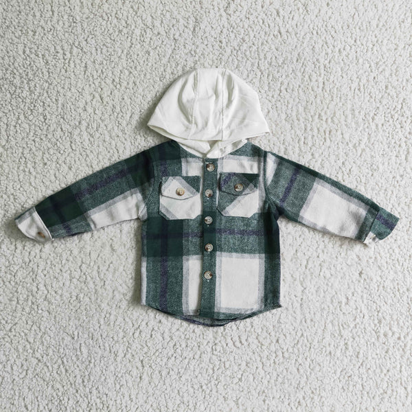 BT0075 toddler clothes green plaid  hoodies shirt