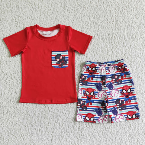 BSSO0062 toddler boy clothes red cartoon pocket summer outfit-promotion 2024.4.22 $5.5