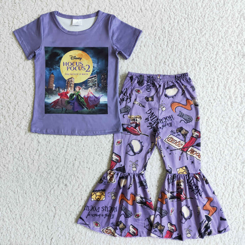 GSPO0132 girl halloween purple cartoon short sleeve set