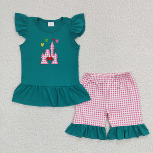 GSSO0151 baby girl clothes castle embroidery summer outfits