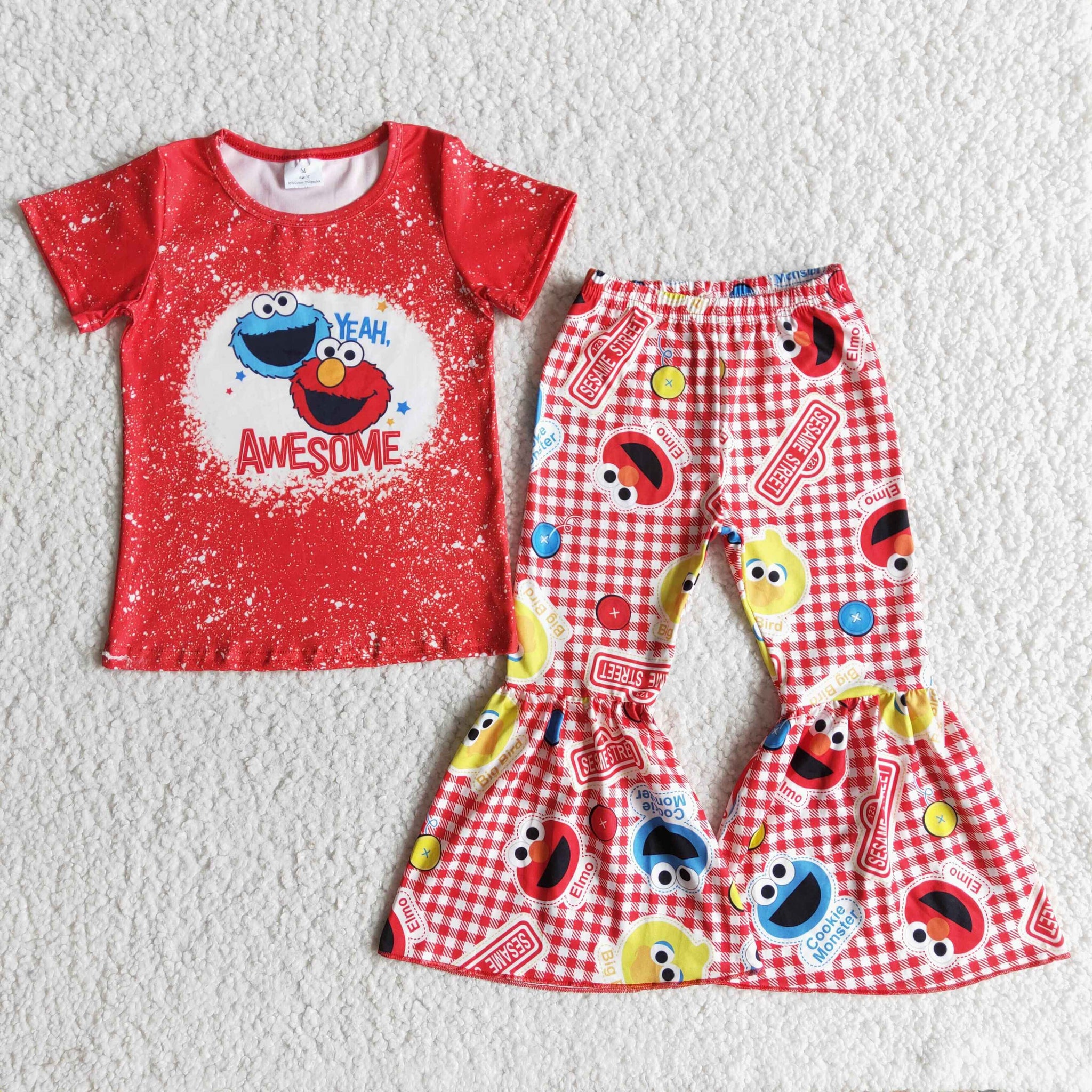 E11-17 toddler girl clothes fall 2022 cartoon red awesome set