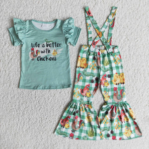 girl life is better with chickens short sleeve bell bottom set