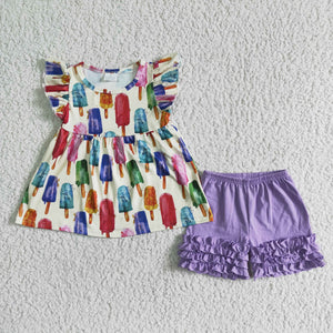 girl  summer colorful popsicle flutter sleeve set