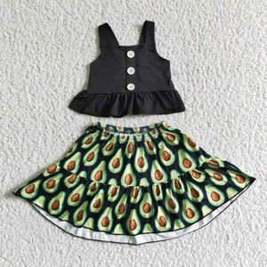 GSD0081 kids clothes black avocado summer skirt set