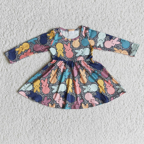 6 A28-20 girl clothing easter bunny long sleeve dress-promotion 2024.2.3