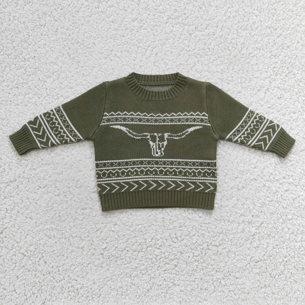BT0178 baby boy clothes green cow sweater shirt