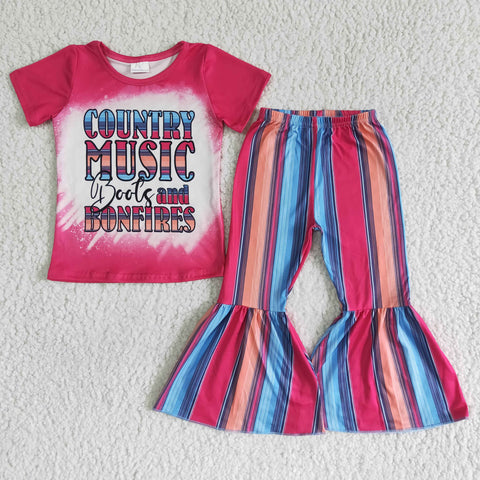 kids clothing country  music short sleeve fall spring set