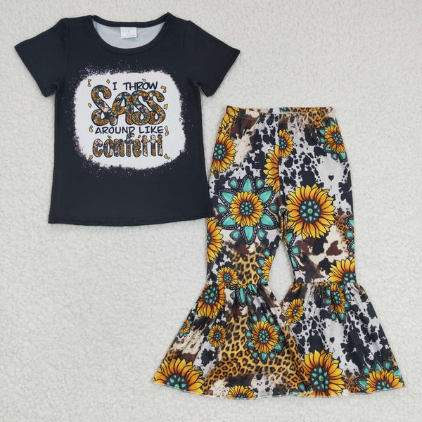 GSPO0484 kids clothes girls sunflower fall spring outfits