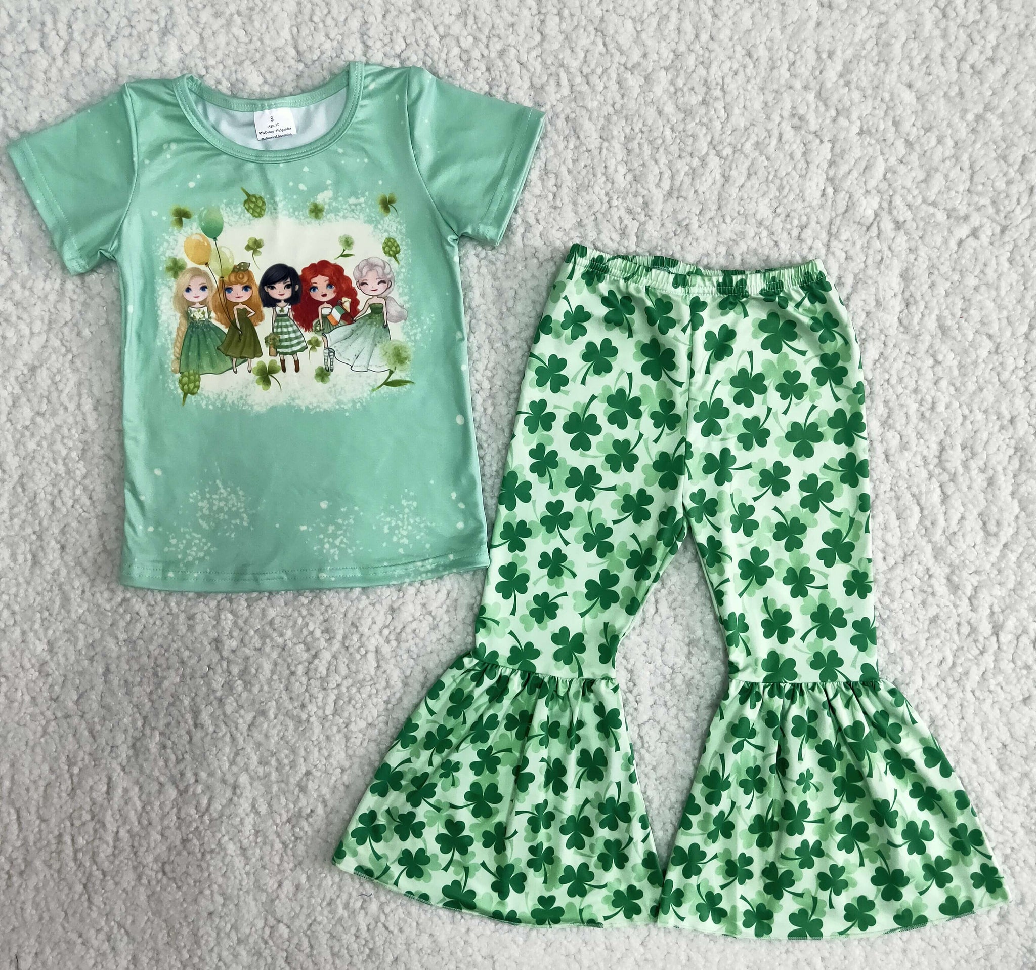 B10-2 girl green St. Patrick's Day princess short sleeve set-promotion 2024.1.13
