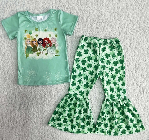 girl green St. Patrick's Day princess short sleeve set