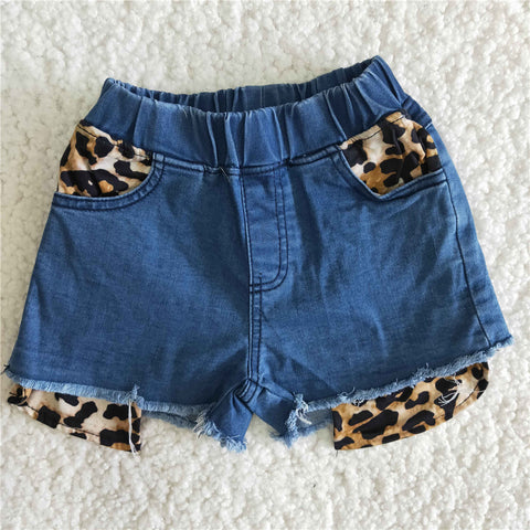 girl clothes summer blue leopard denim shorts