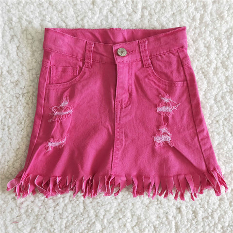 girl clothes summer hot pink denim skirt