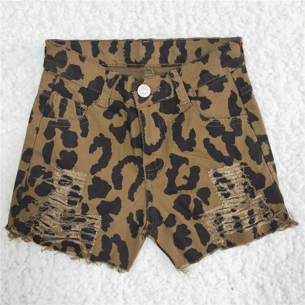 B4-16 girl clothes summer leopard denim shorts