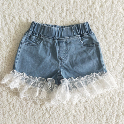 girl clothes summer lace blue denim shorts