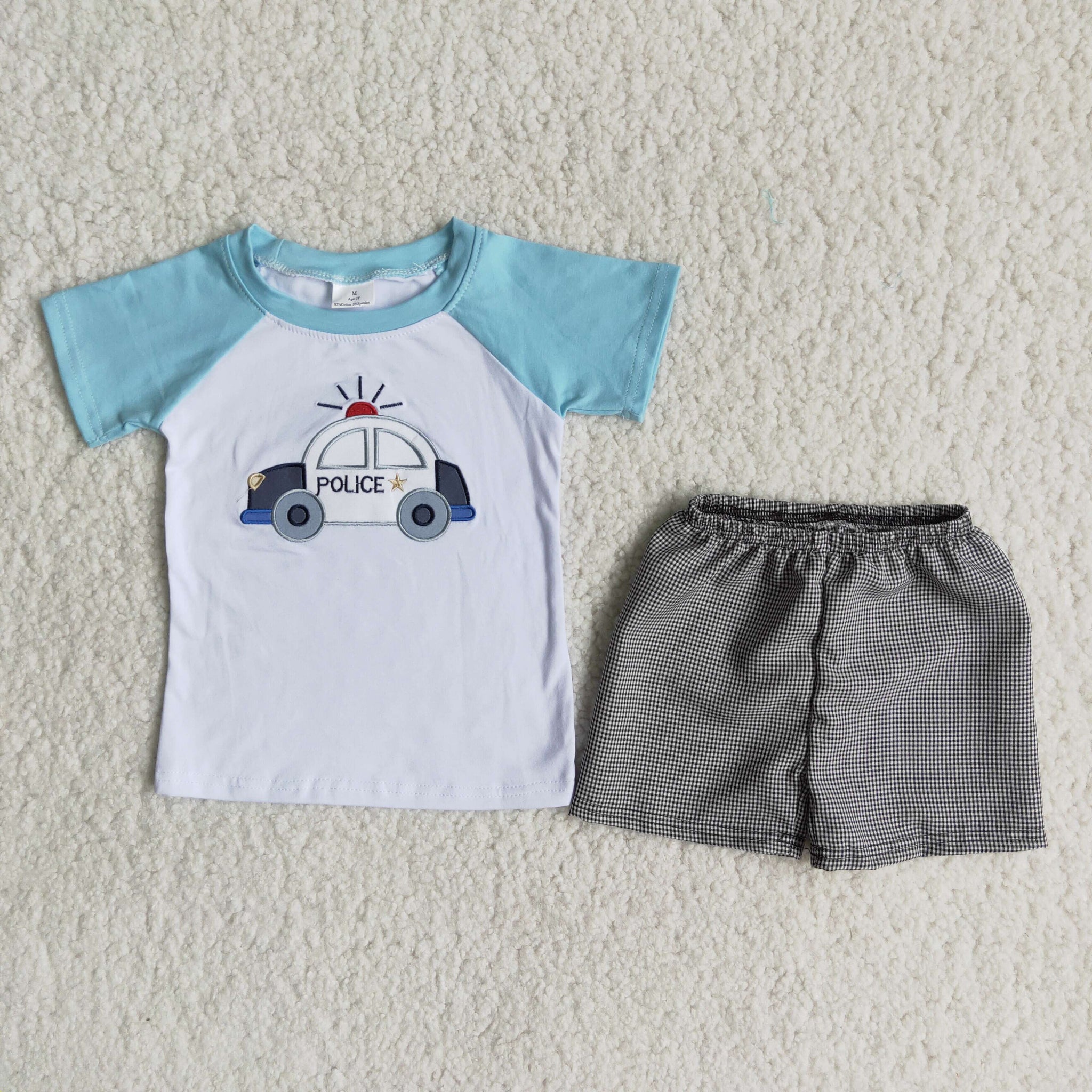 B18-4 baby boy clothes embroidery police summer outfits