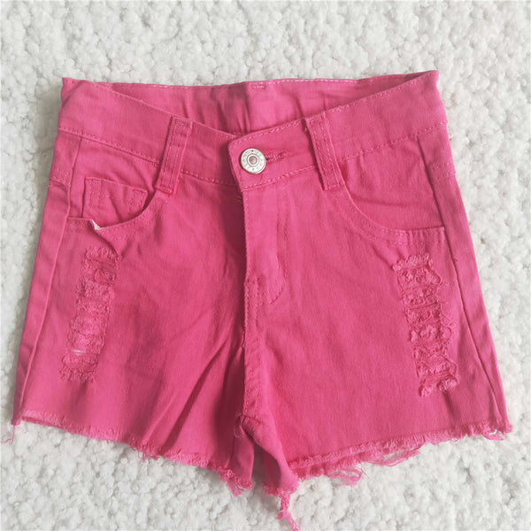 girl clothes summer hot pink denim shorts