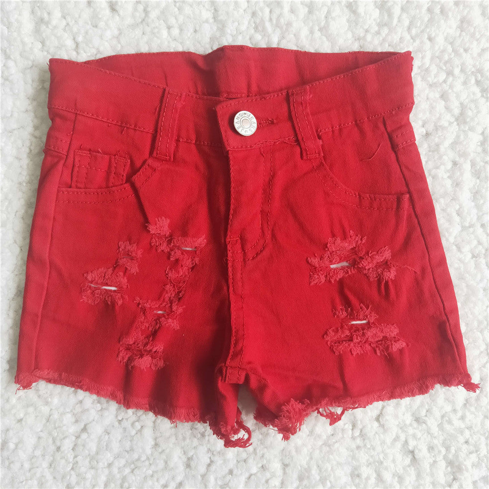 girl clothes summer red denim shorts