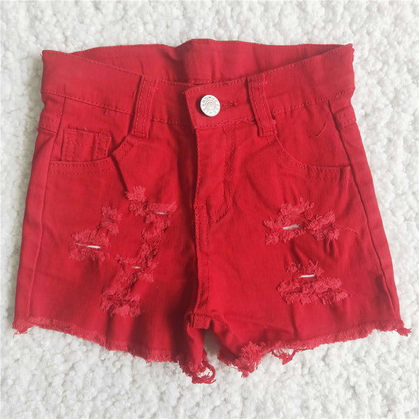 girl clothes summer red denim shorts