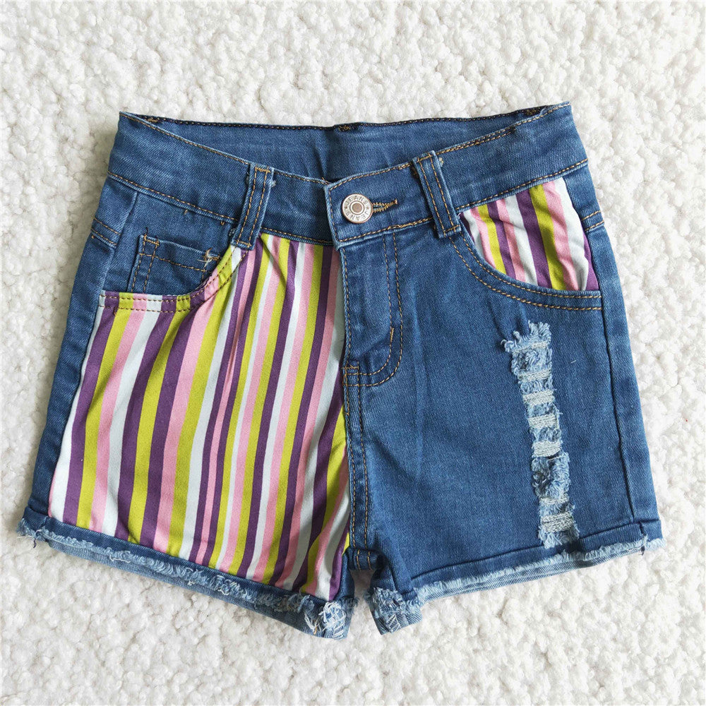 girl clothes summer blue stripe denim shorts