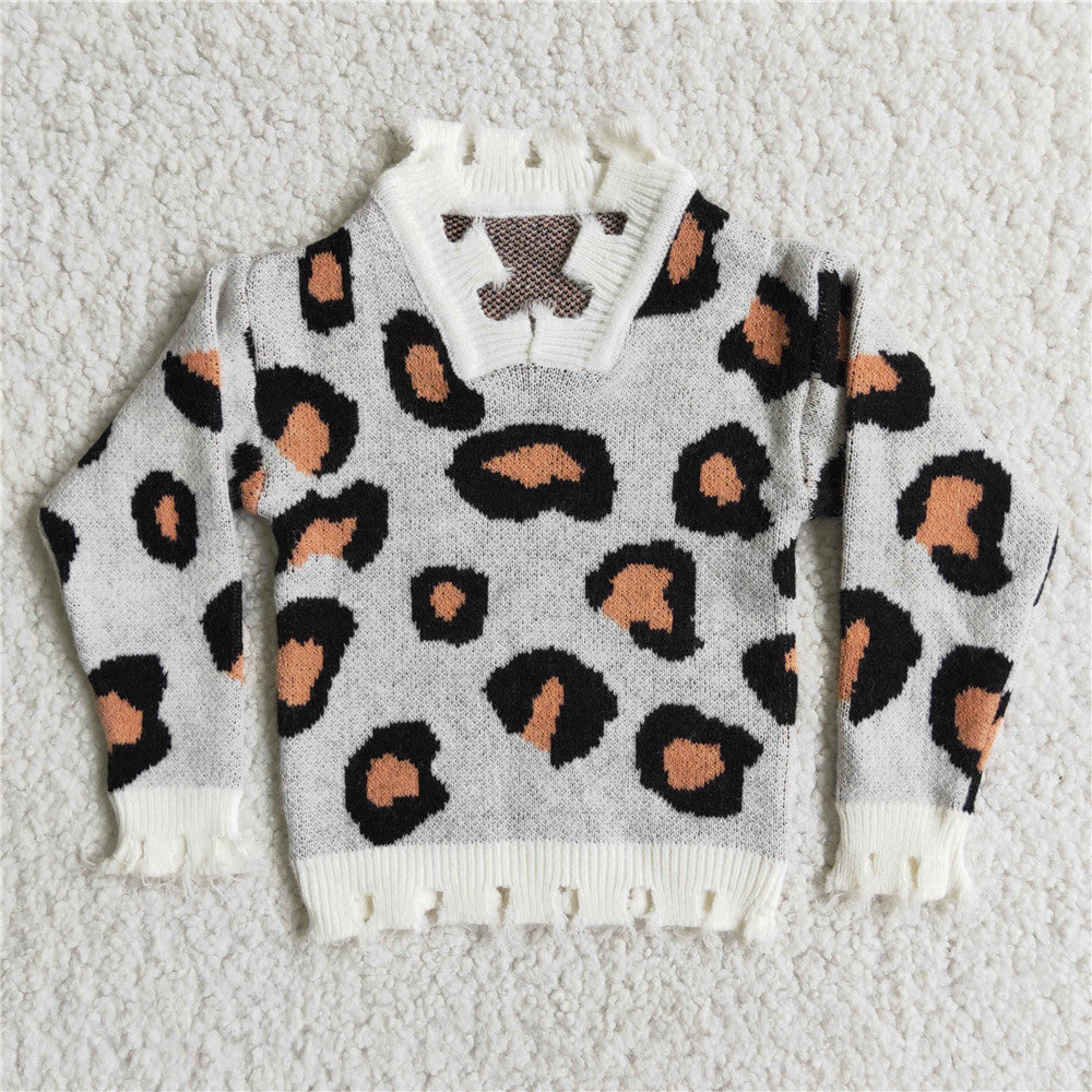 6 B5-3 girl winter leopard sweater long sleeve top