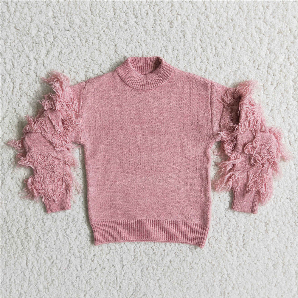 6 B10-39 girls winter pink tassel sweater