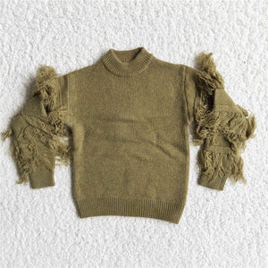 6 B11-40 girls winter green tassel sweater