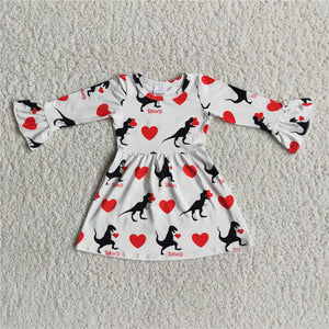 6 A23-1 girl clothes Valentine's Day dinosaur heart long sleeve dress