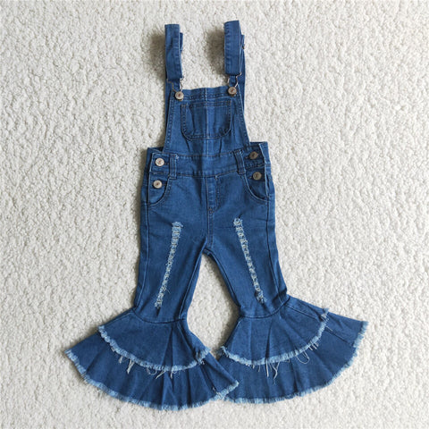 D2-30 baby girl clothes bell bottom pants blue denim overalls