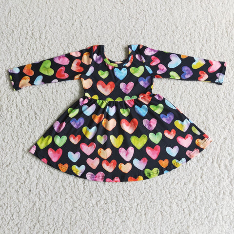 girl colorful heart Valentine's Day long sleeve dress