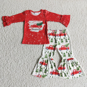 6 A17-29 baby girl clothes red tree truck christmas outfits