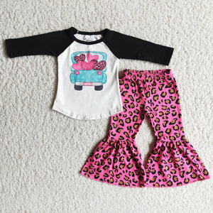 6 B7-24 baby girl clothes leopard heart truck valentines day outfits