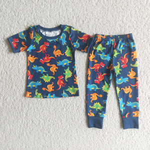 E2-29  short sleeve dinosaur outfits boy pajamas sleepwear