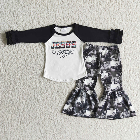 6 A16-13 girl jesus black long sleeve bell pants set-promotion 2023.9.11