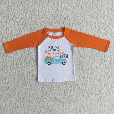 6 A11-17 boy halloween orange pumpkin truck matching top tshirt-promotion 2023.10.4