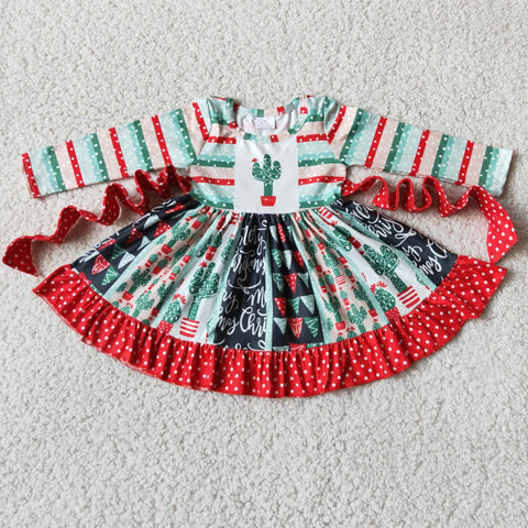 6 A8-20 baby girl clothes cactus western winter clothes girl christmas twirl dress