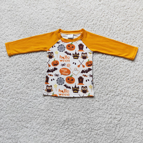 6 A17-18 Boys pumpkin yellow halloween long sleeve top tshirt-promotion 2023.9.16