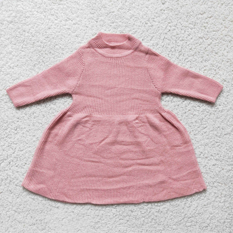 6 B0-20 girl winter long sleeve pink sweater dress